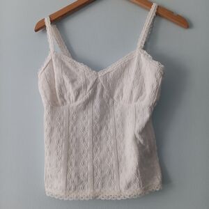 No Boundaries White Ribbed Lace Trim Cami Tank Top Spaghetti Strap S